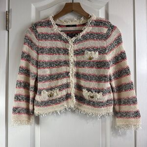 TMX Spain Women's Sweater Jacket Cream Red Black Stripe Size S Small